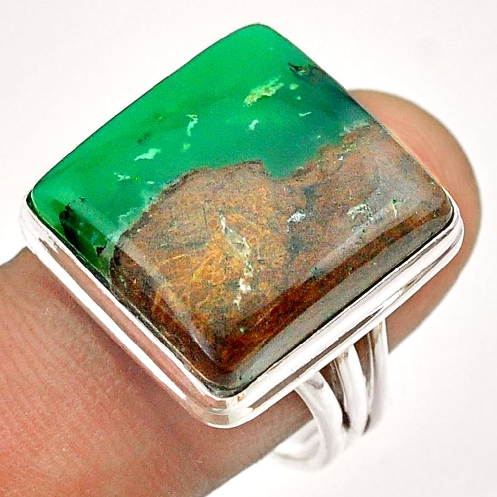 925 silver 18.47cts solitaire natural boulder chrysoprase ring size 8.5 t54337