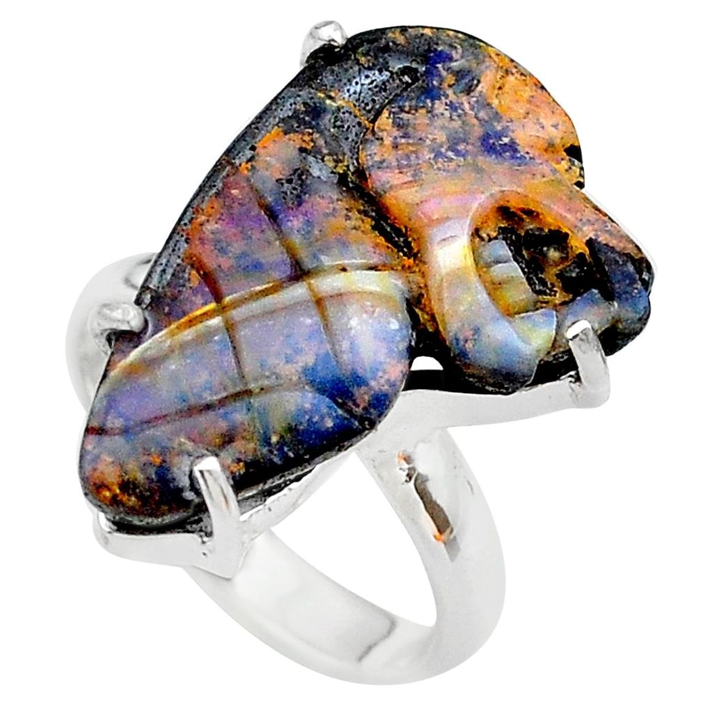 925 silver 17.91cts solitaire natural boulder opal carving ring size 8 t24184