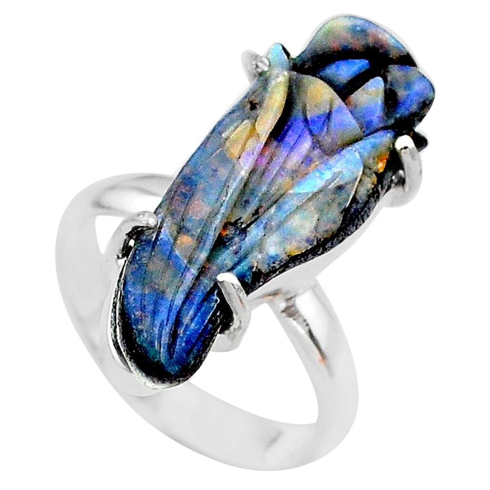 925 silver 13.87cts solitaire natural boulder opal carving ring size 8 t24188