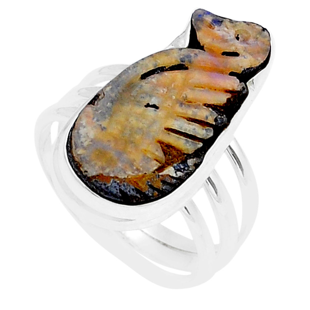 925 silver 10.63cts solitaire natural boulder opal carving ring size 9 u67106