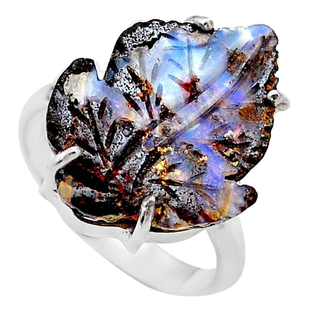 925 silver 14.14cts solitaire natural boulder opal carving ring size 8.5 t24192