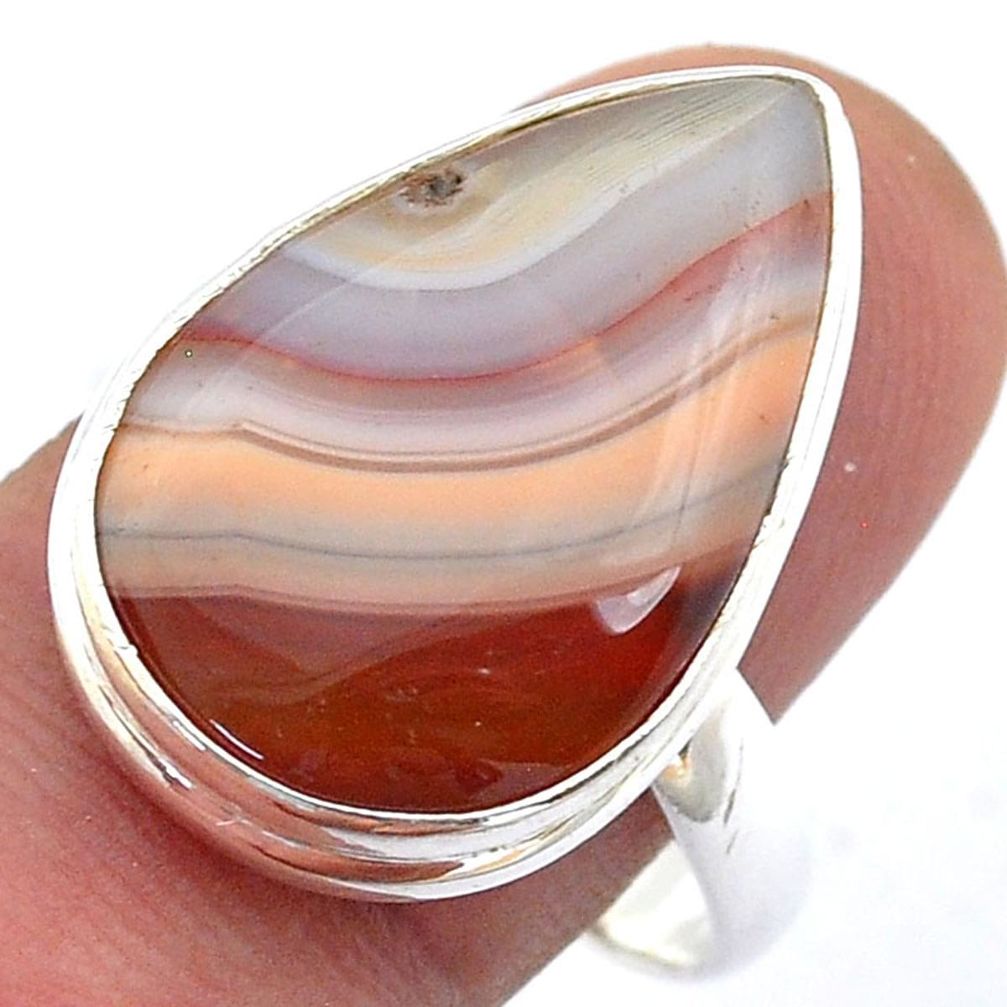 925 silver 15.02cts solitaire natural brown botswana agate ring size 10 u59824