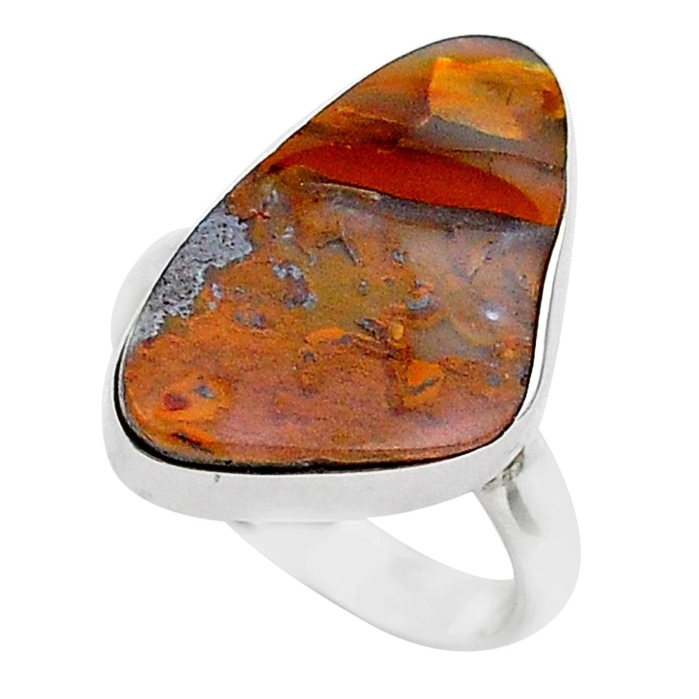 925 silver 13.15cts solitaire natural brown boulder opal ring size 7 t39515