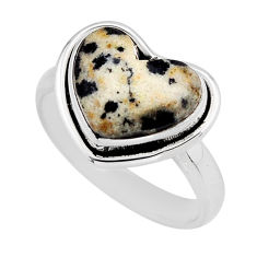 925 silver 4.93cts solitaire natural brown dalmatian heart ring size 7.5 y64057