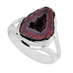 925 silver 4.84cts solitaire natural brown geode druzy fancy ring size 6 y67679