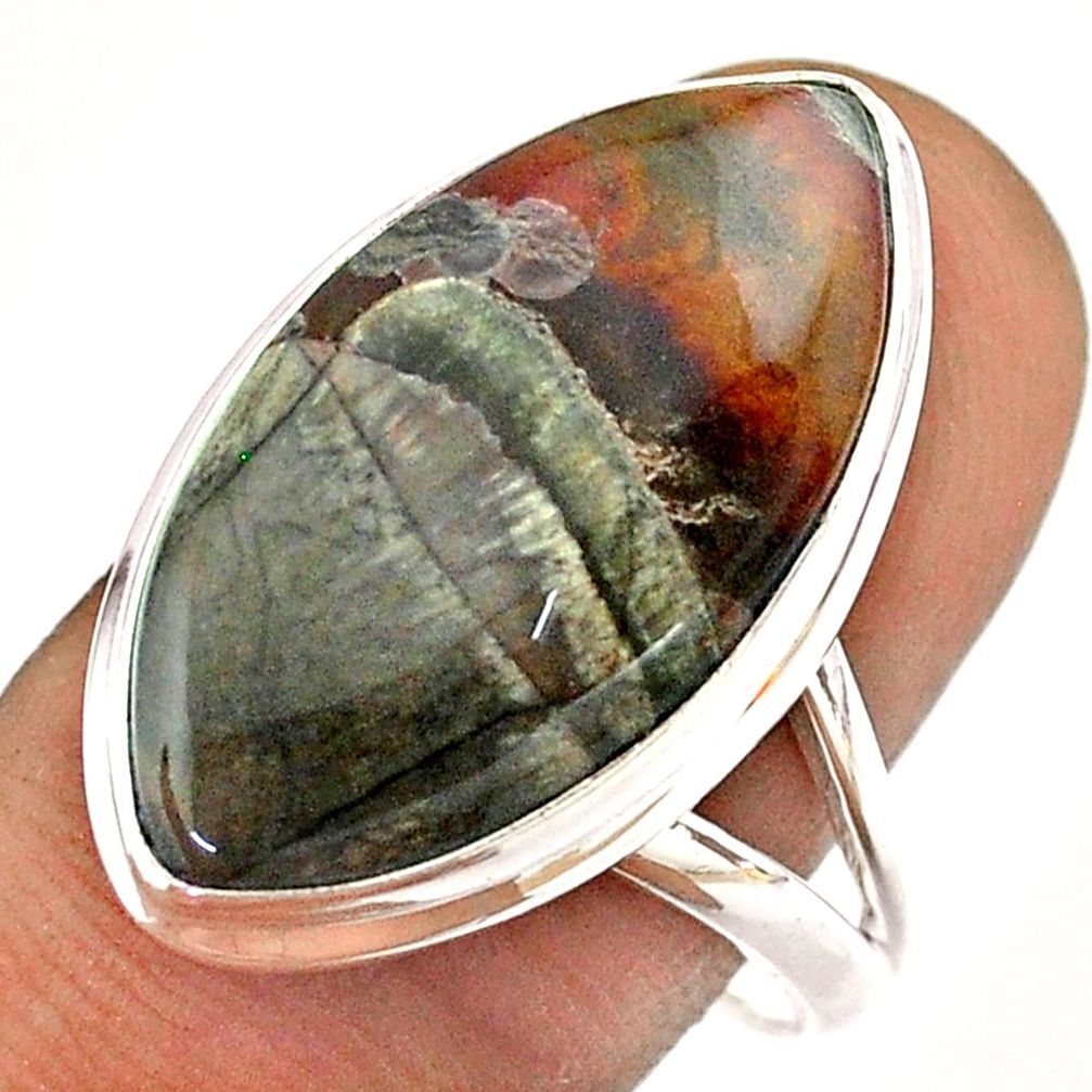 925 silver 15.80cts solitaire natural brown mushroom rhyolite ring size 9 t54499