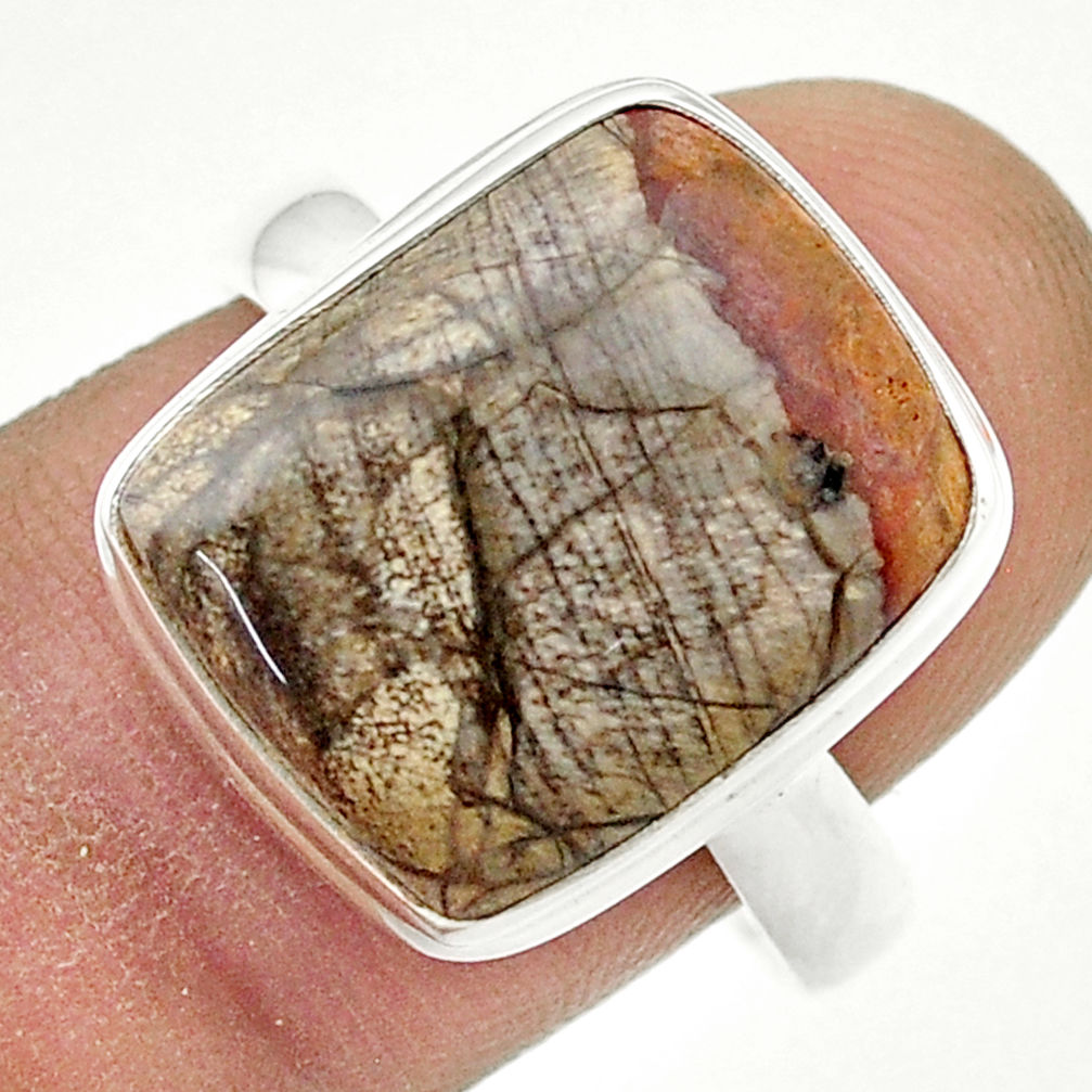 925 silver 11.46cts solitaire natural brown mushroom rhyolite cocktail ring size 9 u44223