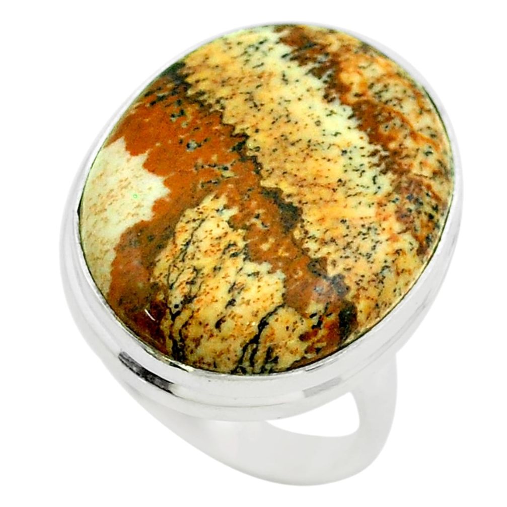 925 silver 24.10cts solitaire natural brown picture jasper ring size 9 t54820