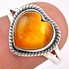 925 silver 4.80cts solitaire natural brown tiger's eye heart ring size 7 t87293