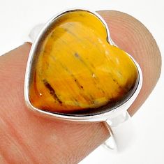 925 silver 9.52cts solitaire natural brown tiger's eye heart ring size 8 u89298