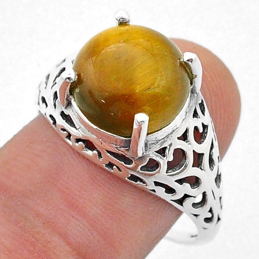 925 silver 5.38cts solitaire natural brown tiger's eye mens ring size 10 u71633