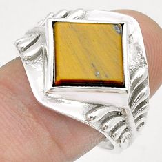 925 silver 5.34cts solitaire natural brown tiger's eye mens ring size 9 u71985
