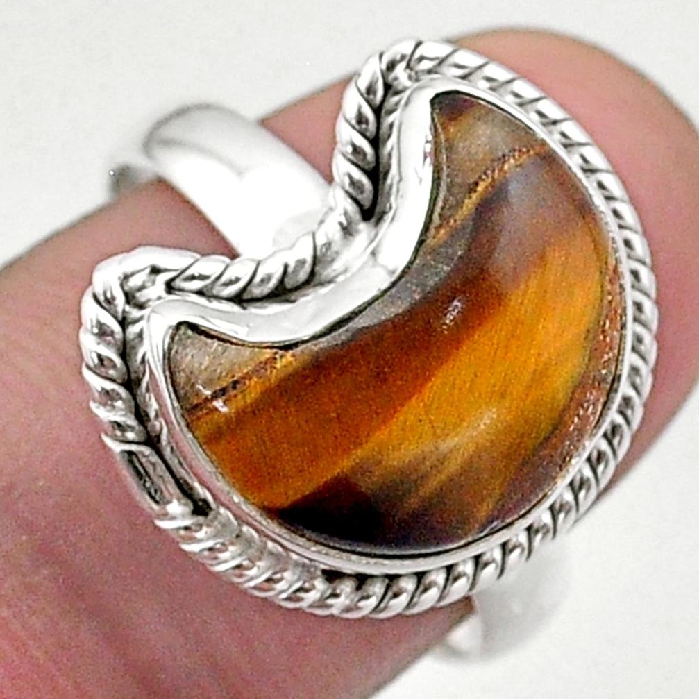925 silver 6.36cts solitaire natural brown tiger's eye moon ring size 8 t47691