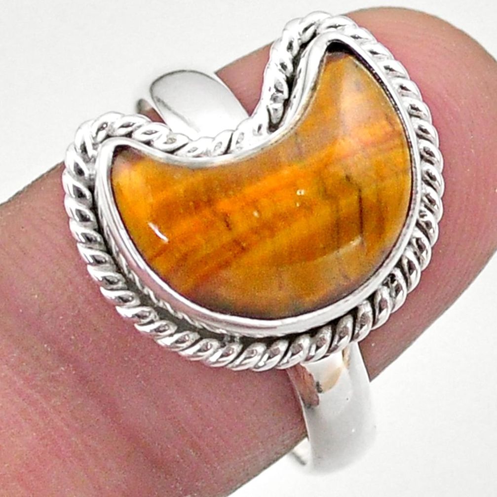 925 silver 6.10cts solitaire natural brown tiger's eye moon ring size 9 t47659