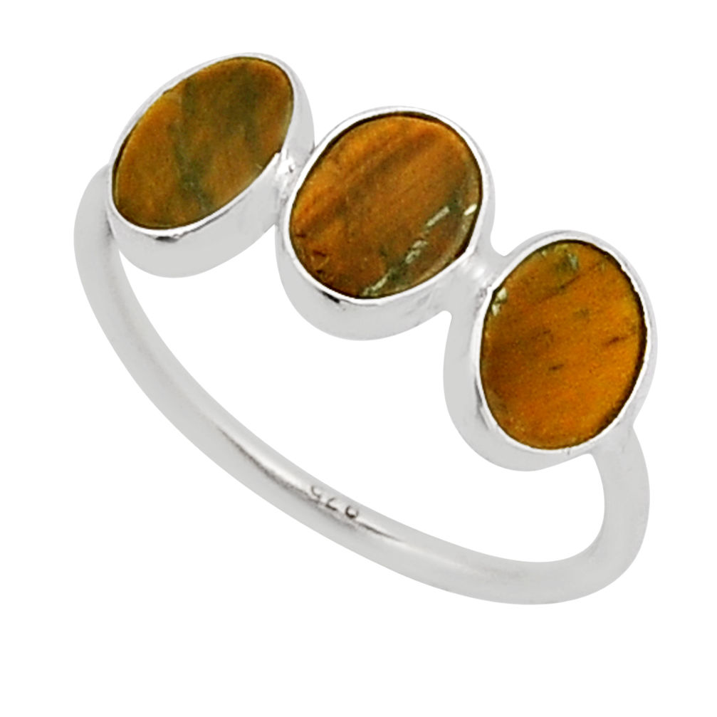 925 silver 6.33cts solitaire natural brown tiger's eye oval ring size 7.5 n12775