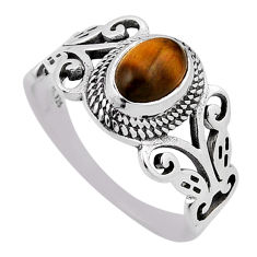 925 silver 1.57cts solitaire natural brown tiger's eye oval ring size 6.5 n34671