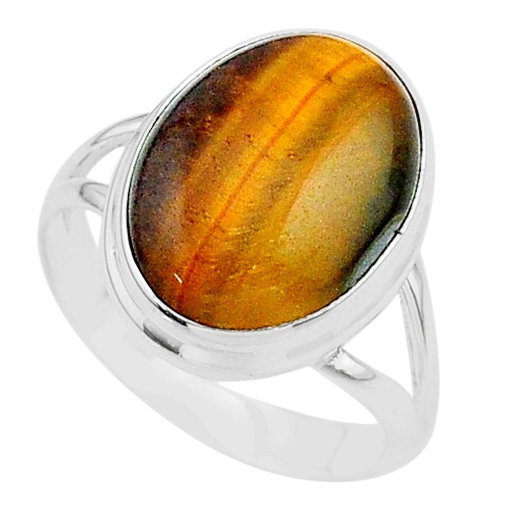 925 silver 13.79cts solitaire natural brown tiger's eye oval ring size 10 t24731