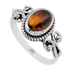 925 silver 2.07cts solitaire natural brown tiger's eye oval ring size 6 n50749