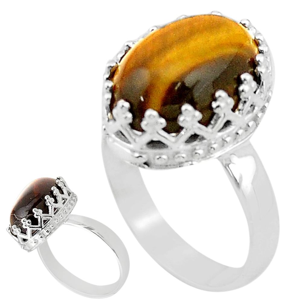 925 silver 6.26cts solitaire natural brown tiger's eye oval ring size 6 t20356