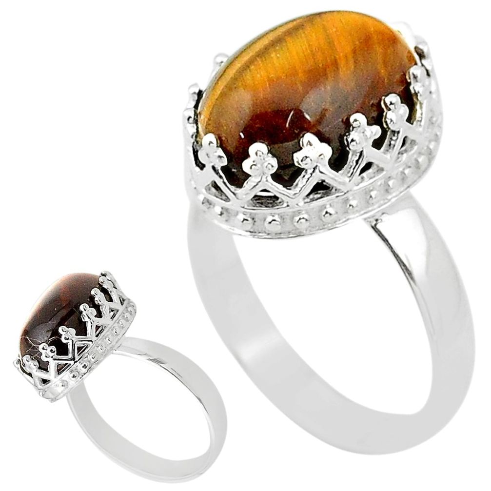 925 silver 6.26cts solitaire natural brown tiger's eye oval ring size 8 t20358