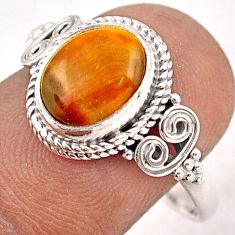 925 silver 3.91cts solitaire natural brown tiger's eye oval ring size 9 t87791