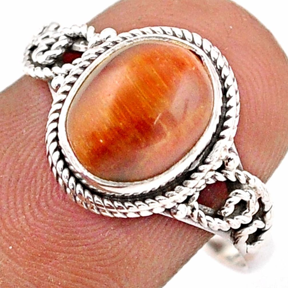 925 silver 3.92cts solitaire natural brown tiger's eye ring size 8 t87685