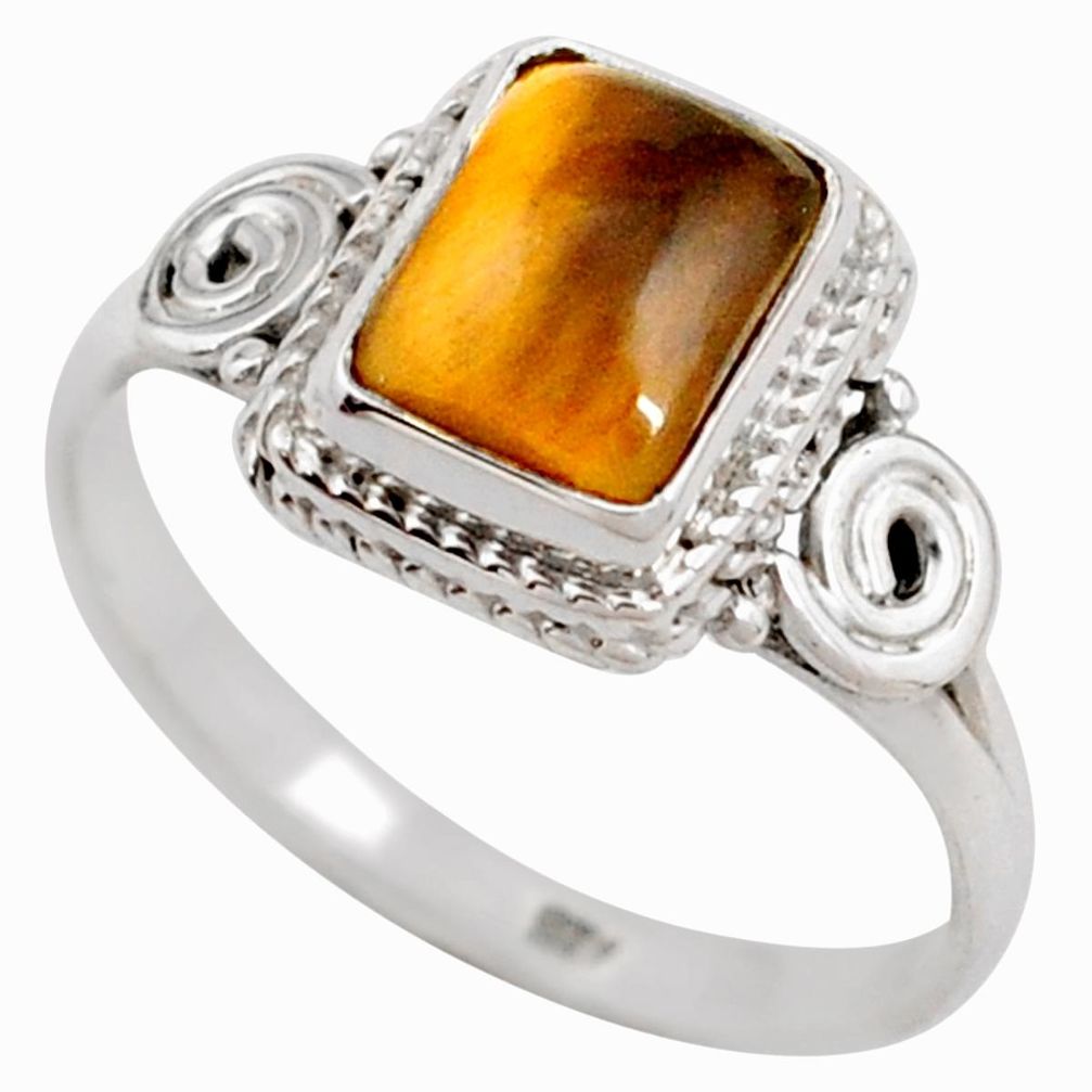 925 silver 2.23cts solitaire natural brown tiger's eye ring size 7.5 t79512