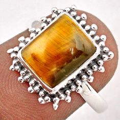 925 silver 4.05cts solitaire natural brown tiger's eye ring size 7.5 t87644