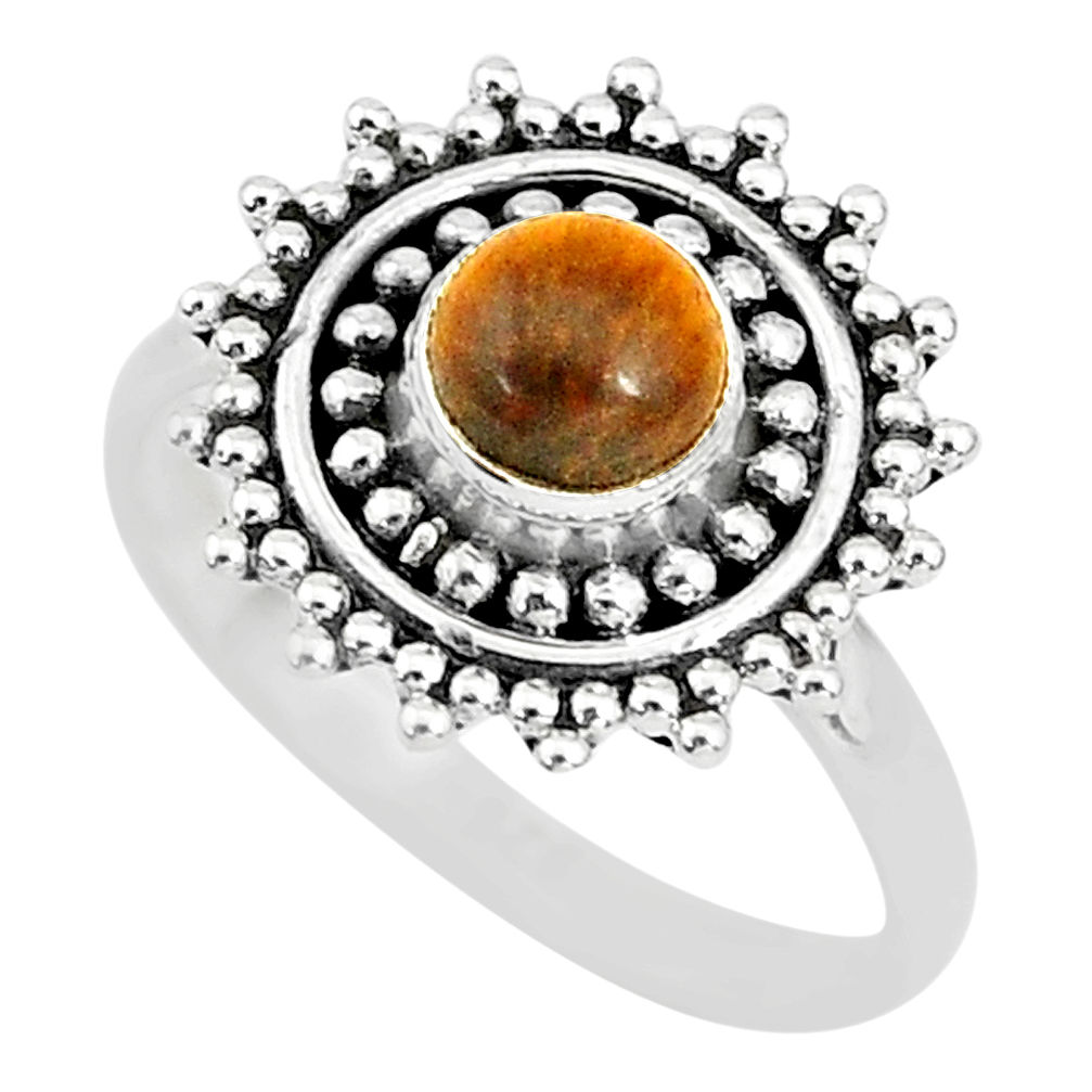 925 silver 0.85cts solitaire natural brown tiger's eye round ring size 5 t3124