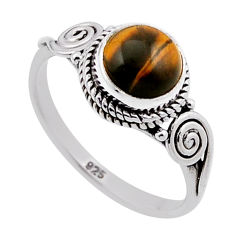 925 silver 2.58cts solitaire natural brown tiger's eye round ring size 7 n47726