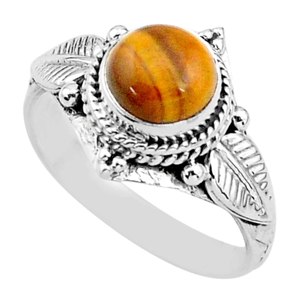 925 silver 2.58cts solitaire natural brown tiger's eye round ring size 7 t3604