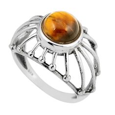 925 silver 3.01cts solitaire natural brown tiger's eye round ring size 7 y52771