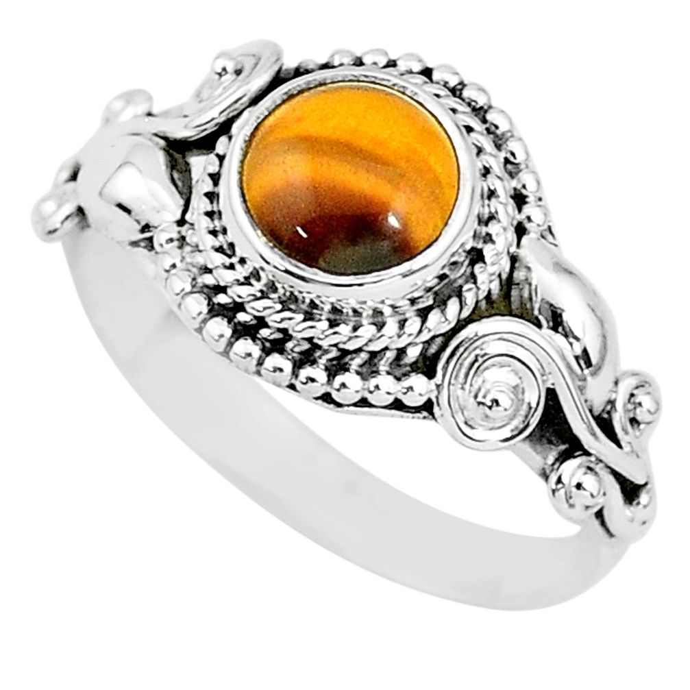 925 silver 2.72cts solitaire natural brown tiger's eye round ring size 8 t3135