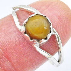 925 silver 2.60cts solitaire natural brown tiger's eye round ring size 9 u56389