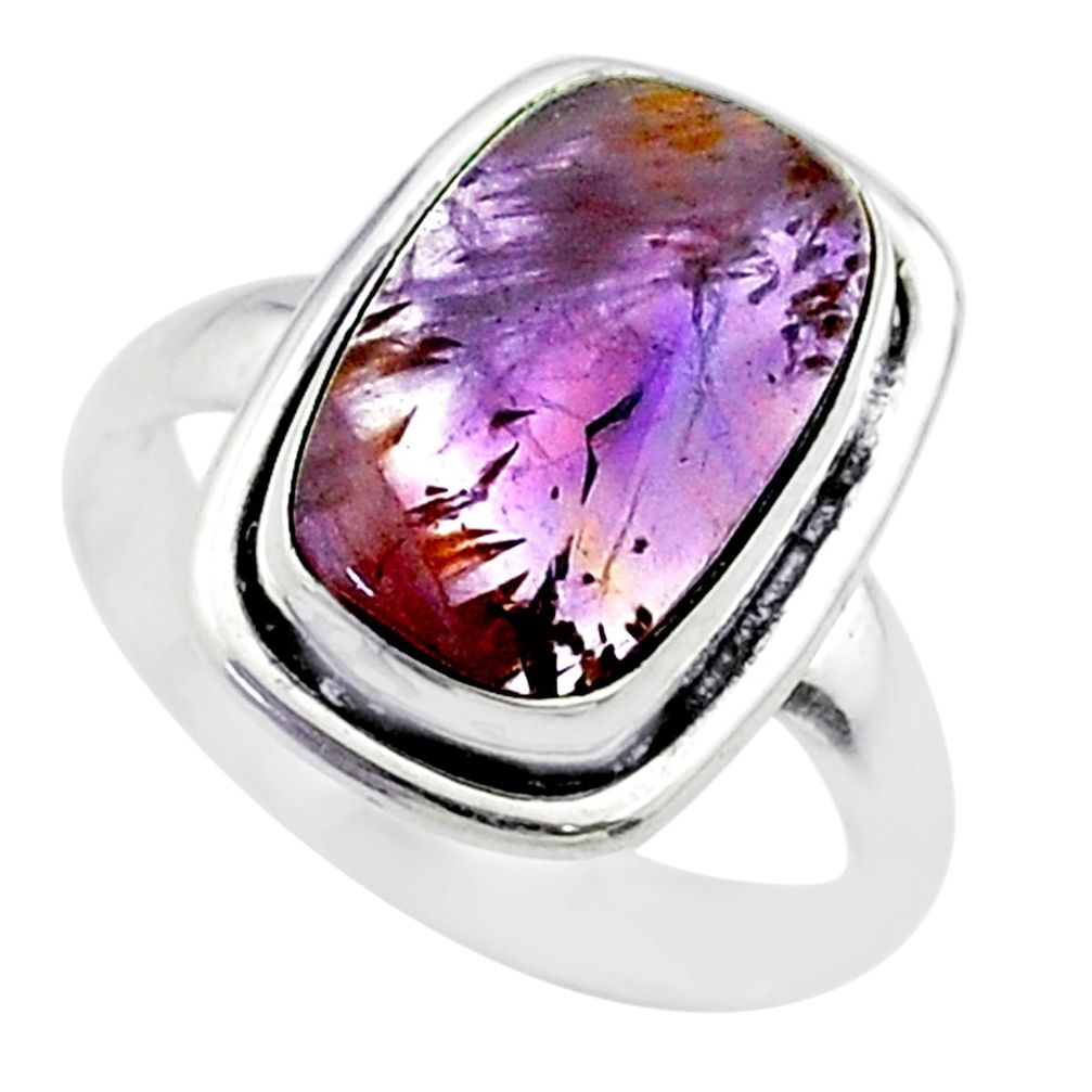 925 silver 5.09cts solitaire natural cacoxenite super seven ring size 7.5 t56828