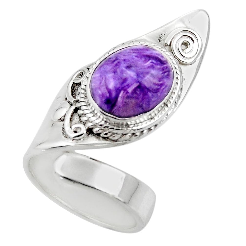 925 silver 5.20cts solitaire natural charoite (siberian) oval ring size 5 r49708