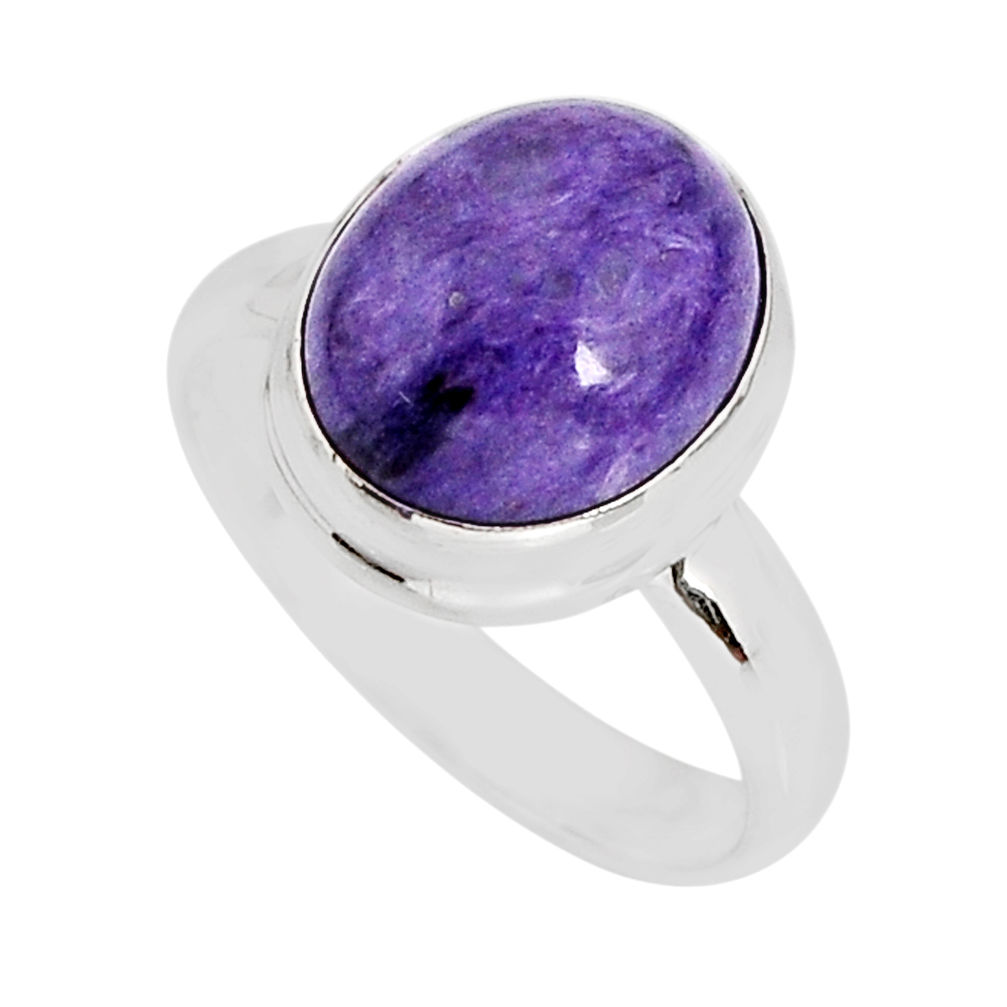 925 silver 4.92cts solitaire natural charoite (siberian) oval ring size 7 y75119