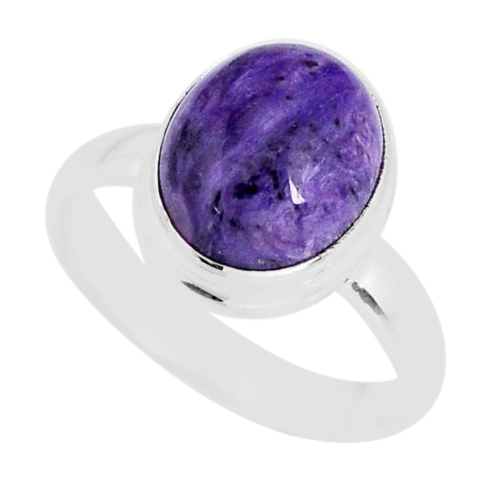 925 silver 5.15cts solitaire natural charoite (siberian) oval ring size 8 y77380