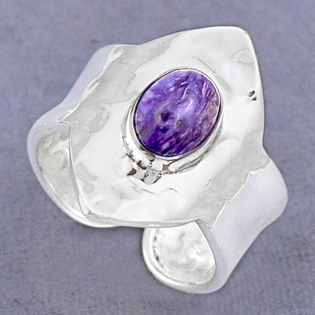925 silver 1.79cts solitaire natural charoite adjustable ring size 8.5 y2975