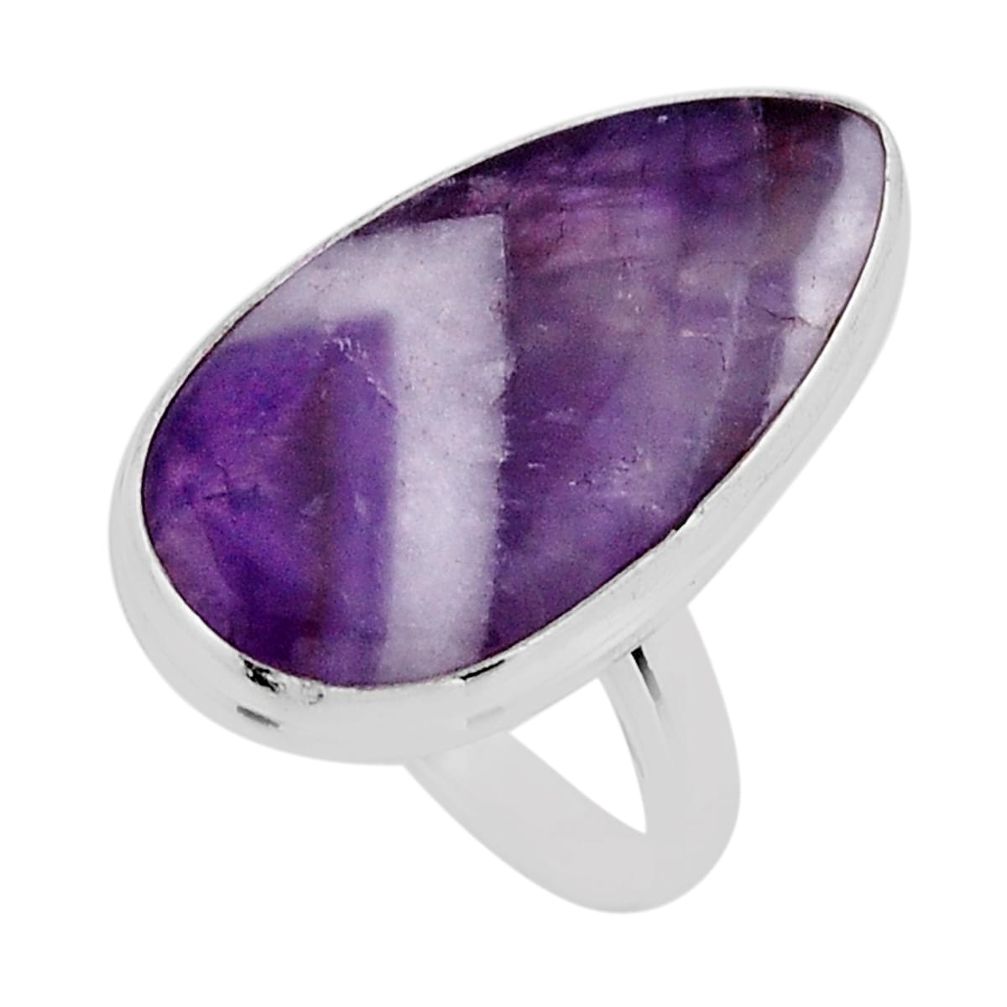 925 silver 15.29cts solitaire natural chevron amethyst pear ring size 8.5 y81869