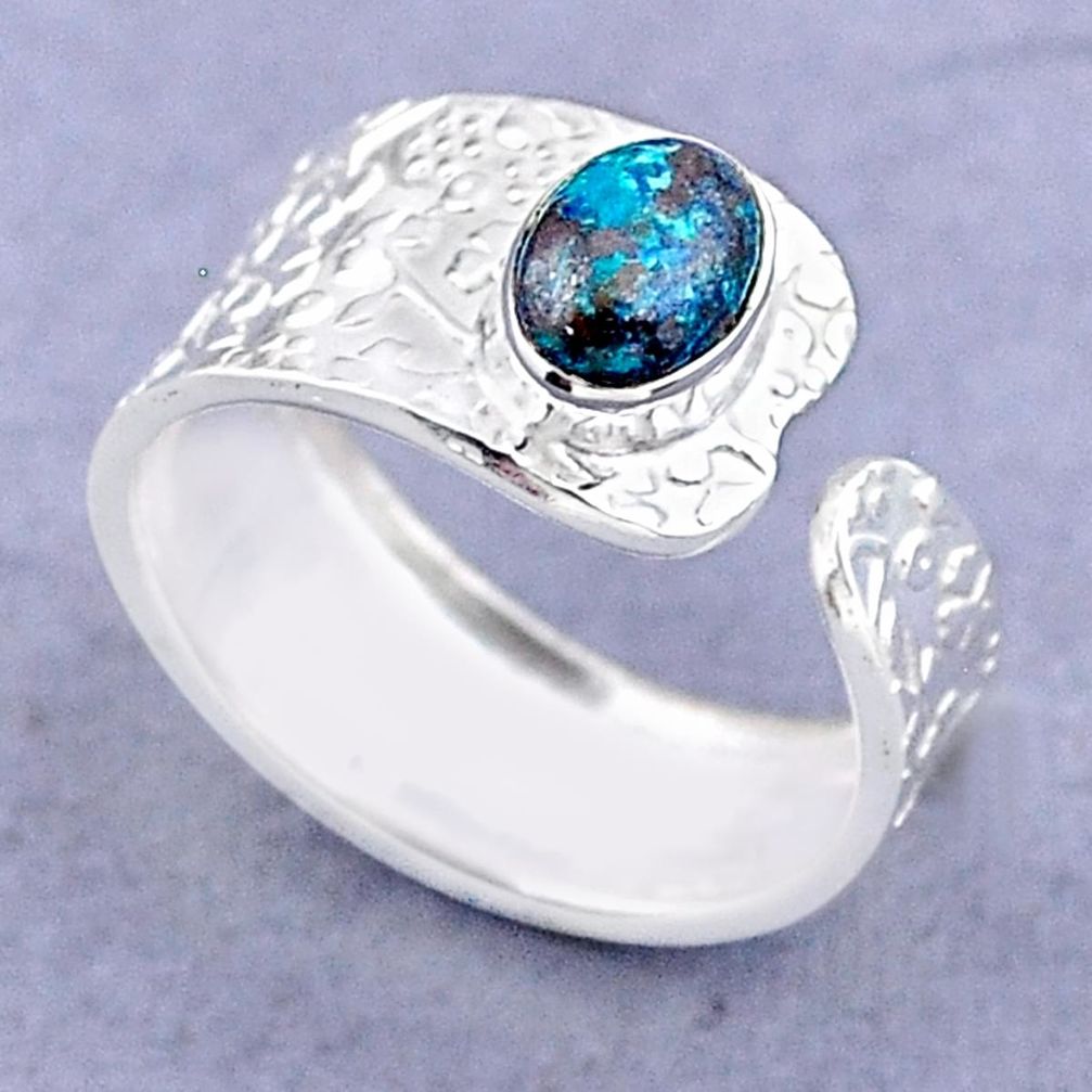 925 silver 1.52cts solitaire natural chrysocolla adjustable ring size 8 t47440