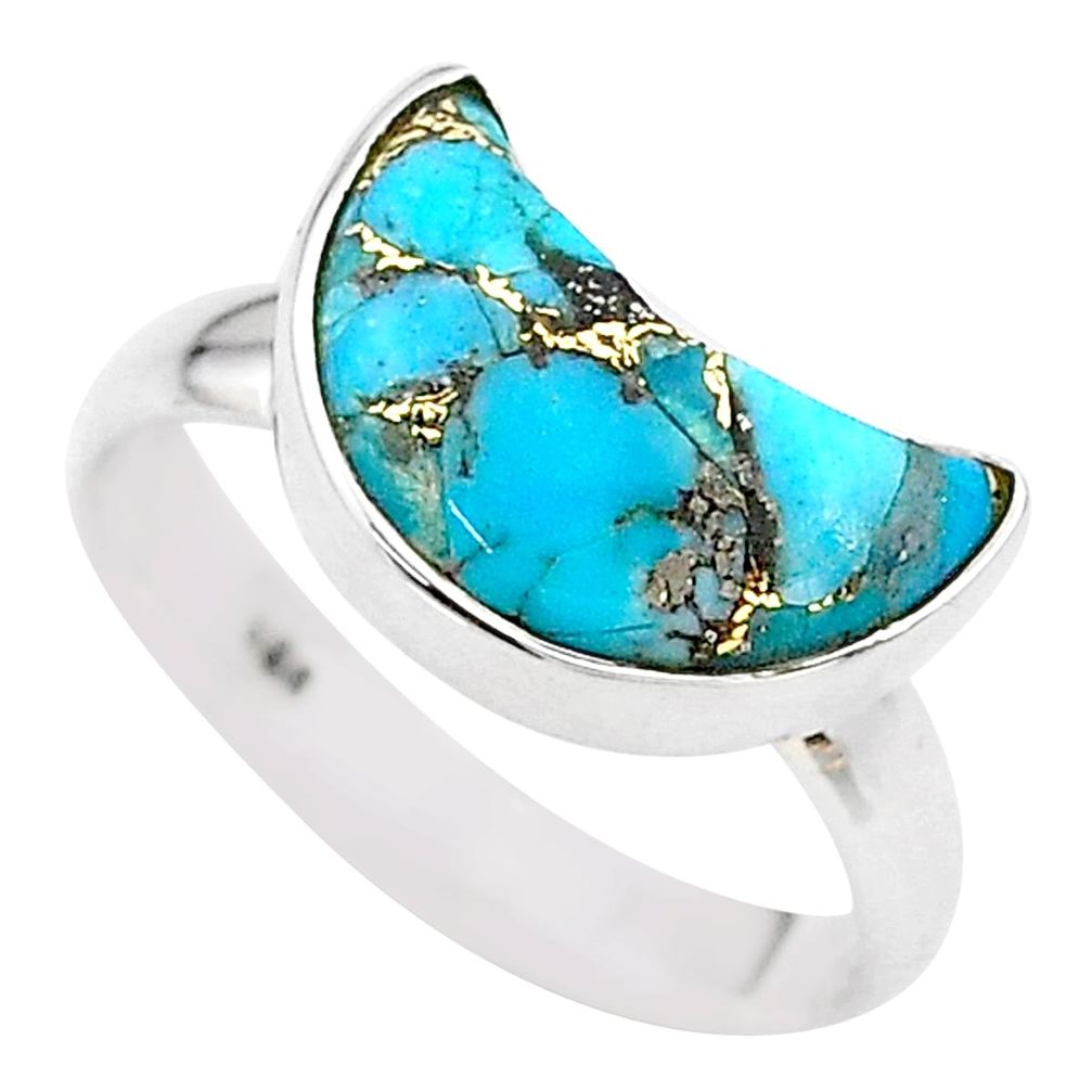 925 silver 5.54cts moon natural copper turquoise fancy ring size 8 t22080