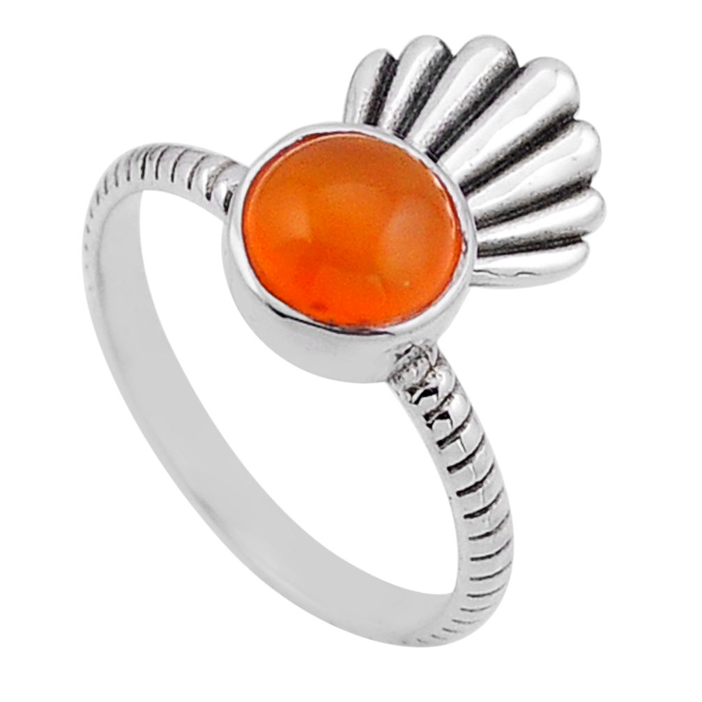 925 silver 2.48cts solitaire natural cornelian (carnelian) ring size 6.5 n49867