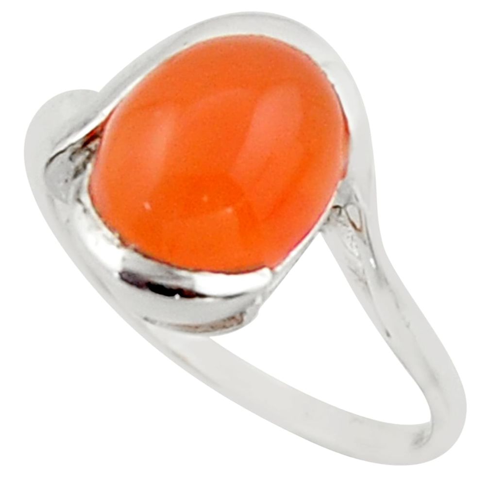 925 silver 5.54cts solitaire natural cornelian (carnelian) ring size 8.5 r40804