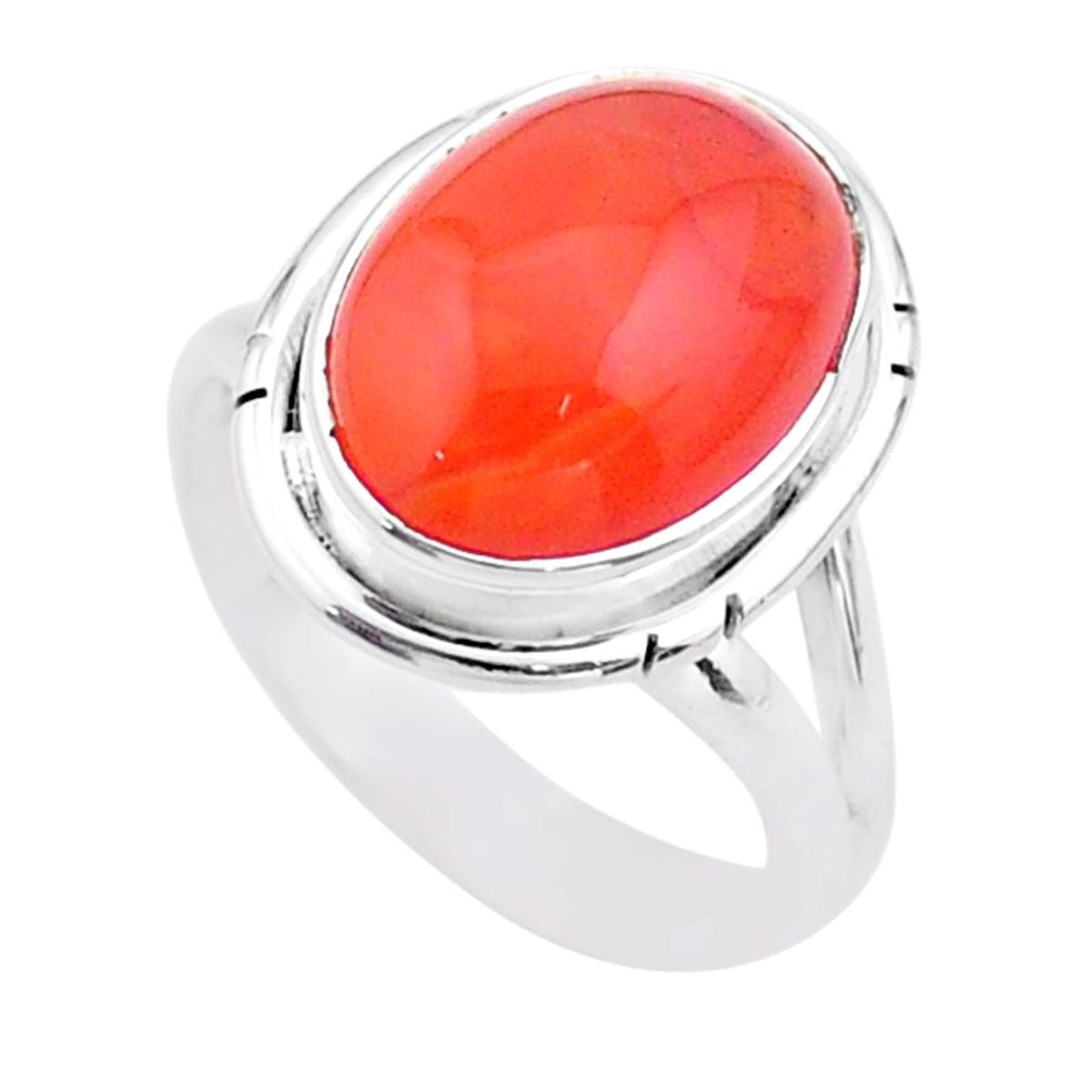 925 silver 6.04cts solitaire natural cornelian (carnelian) ring size 7 t45957