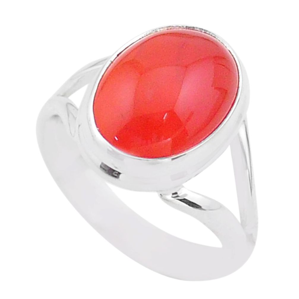 925 silver 6.57cts solitaire natural cornelian (carnelian) ring size 8 t45963