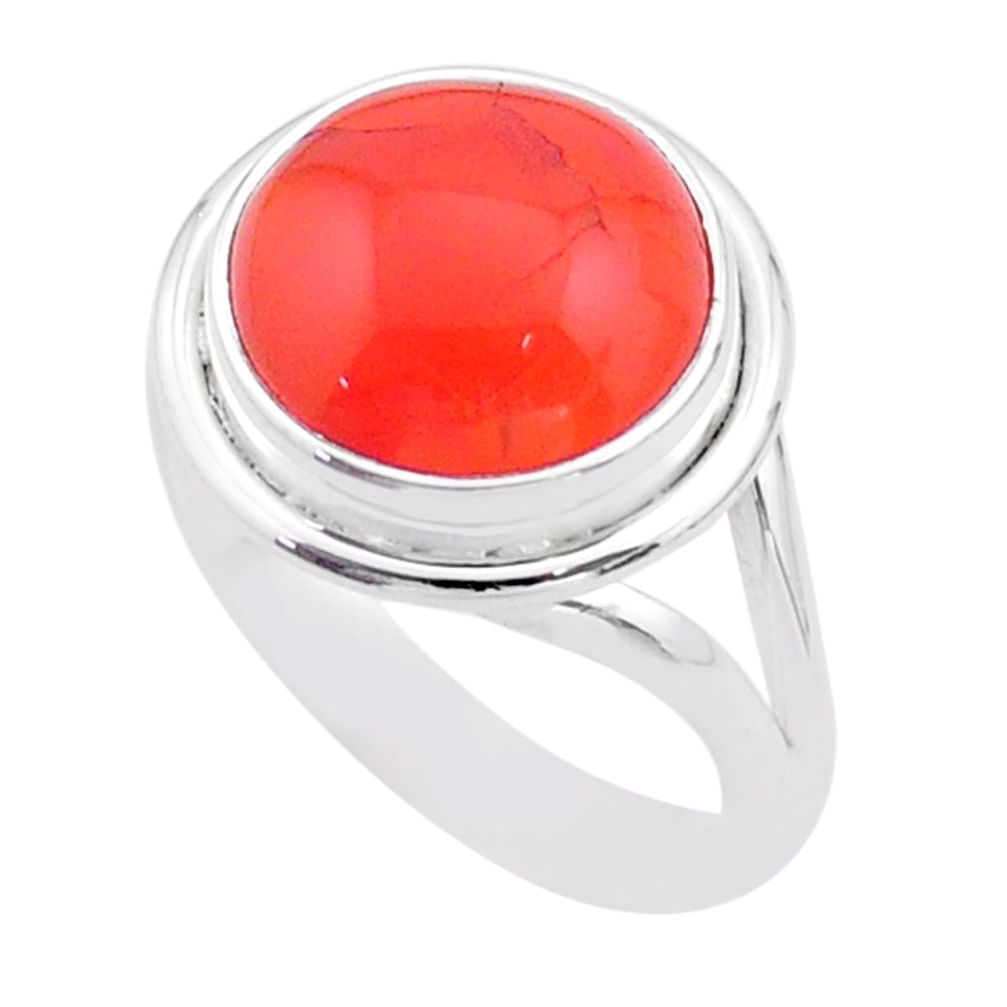 925 silver 6.02cts solitaire natural cornelian (carnelian) ring size 8 t45968
