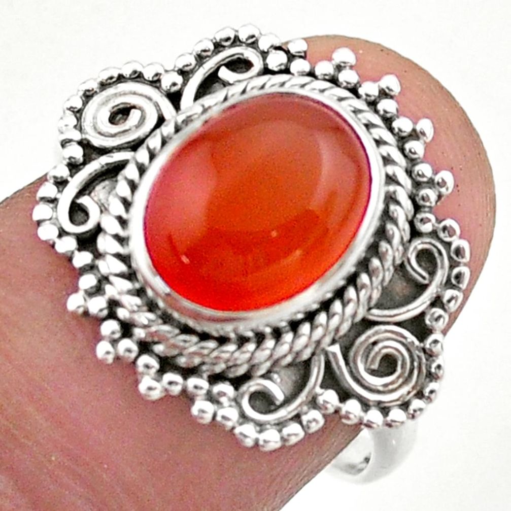 925 silver 4.26cts solitaire natural cornelian (carnelian) ring size 8 t46169