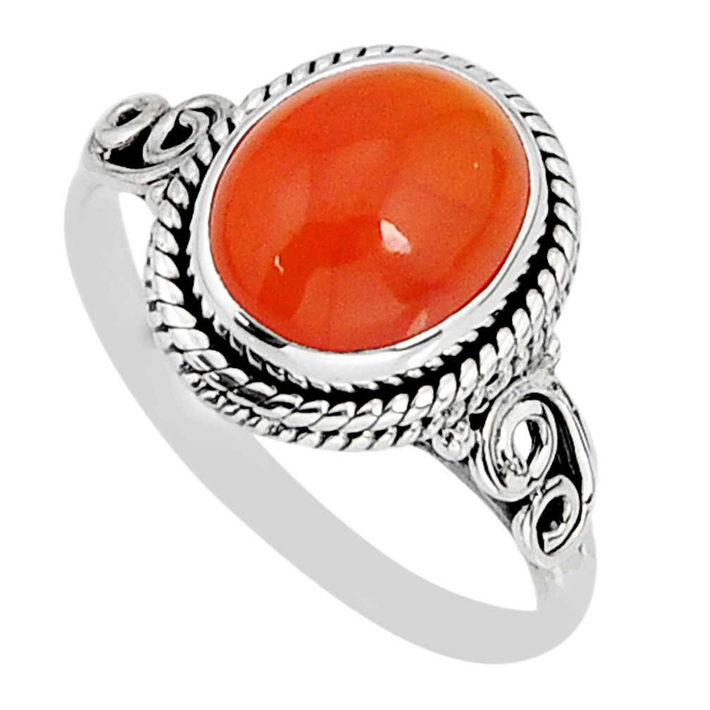 925 silver 3.81cts solitaire natural cornelian (carnelian) ring size 8 y74966