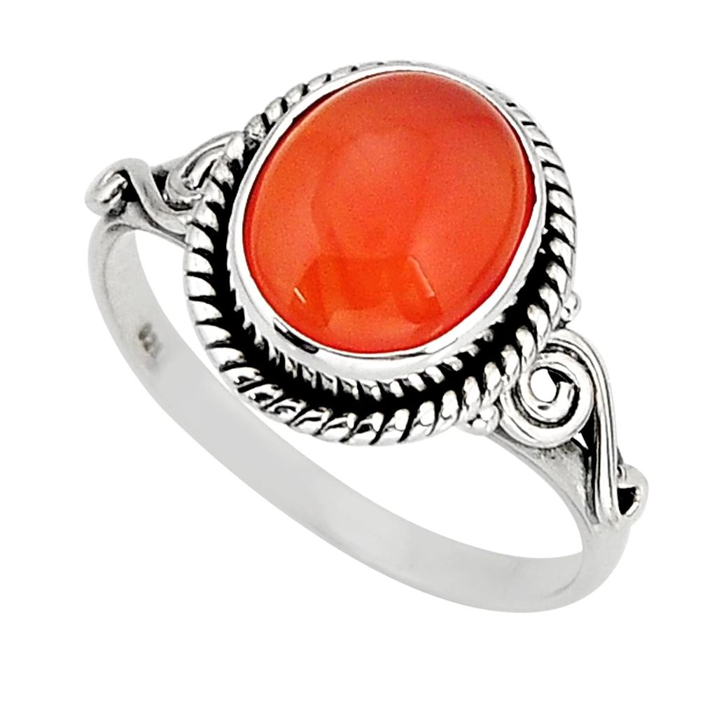 925 silver 3.89cts solitaire natural cornelian (carnelian) ring size 8 y75004